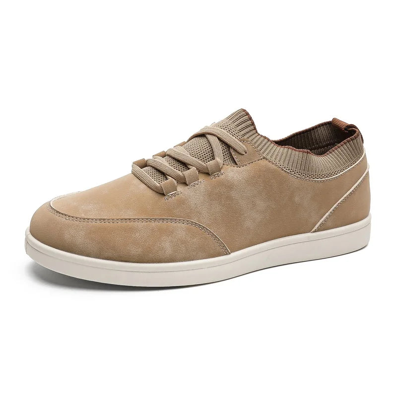Khaki Suede Low-Top Sneakers angled view