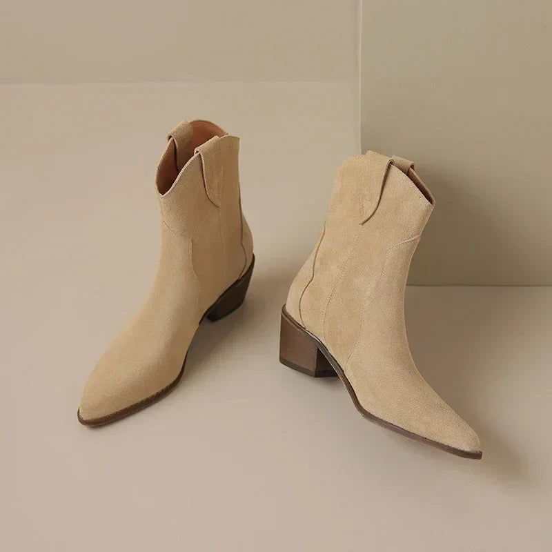 Suede Pointed-Toe Western Ankle Boots side profile