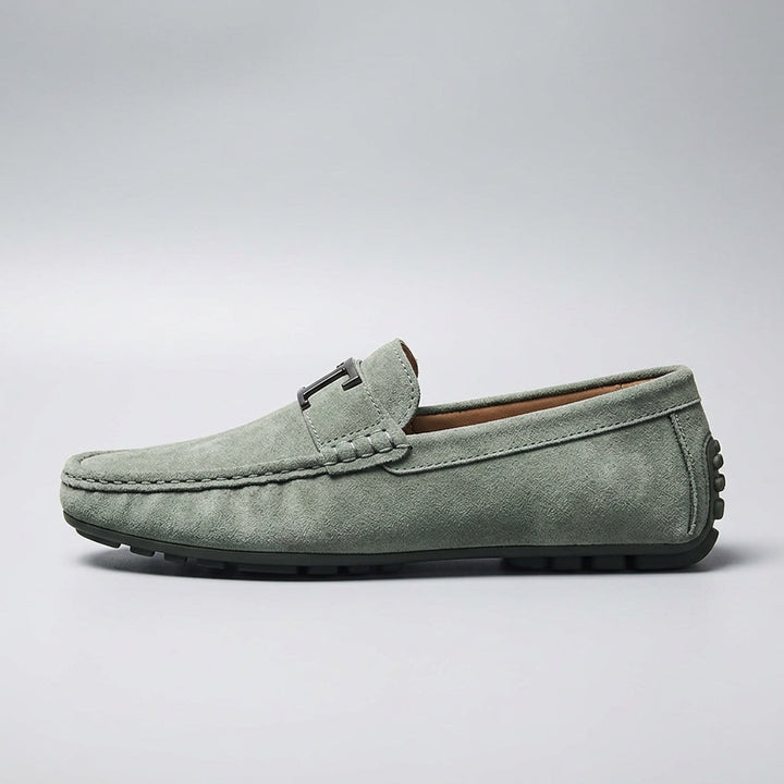 Green Suede Slip-On Loafers side view