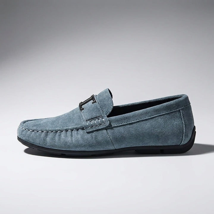 Blue Suede Slip-On Loafers side view