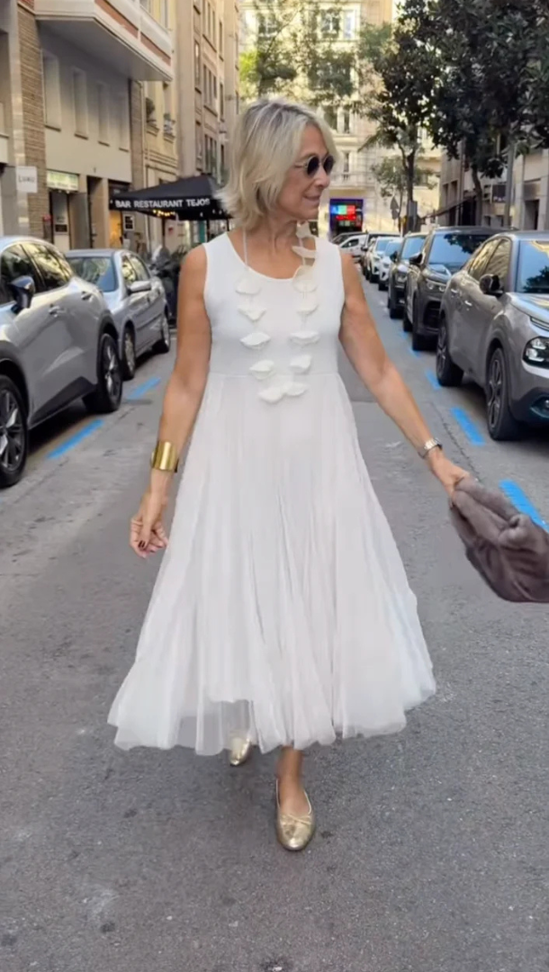 Sweater Midi Dress with Pleated Tulle Skirt alternate view 5