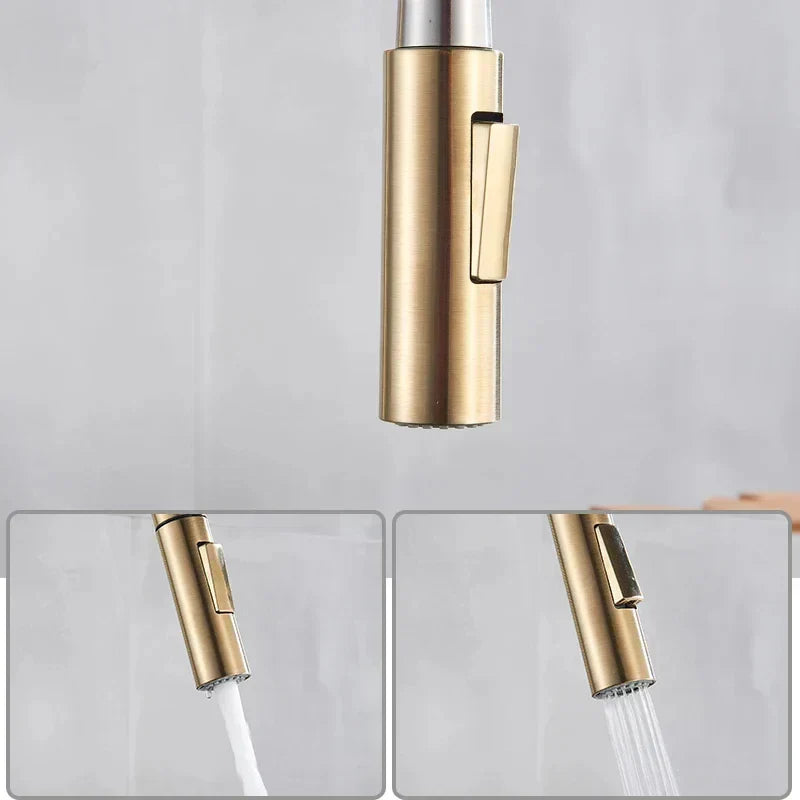Brushed Gold Pull-Down Kitchen Faucet spray head detail