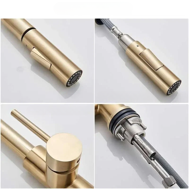 Brushed Gold Pull-Down Kitchen Faucet detail views