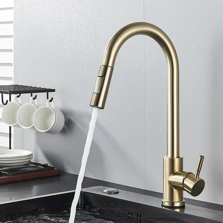 Brushed Gold Pull-Down Kitchen Faucet front view