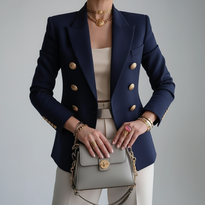 Blue Double-Breasted Blazer front view