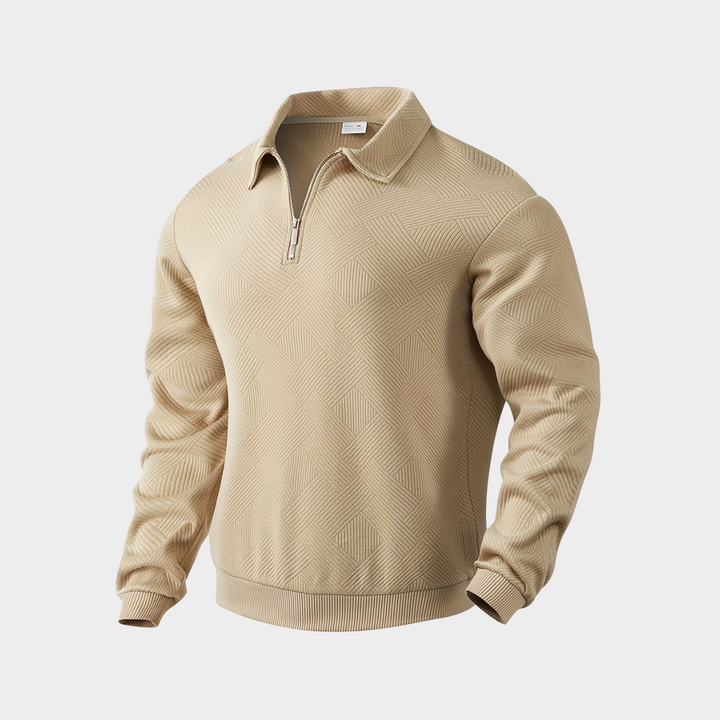 Khaki Tailored Knit Quarter Zip Sweater front view