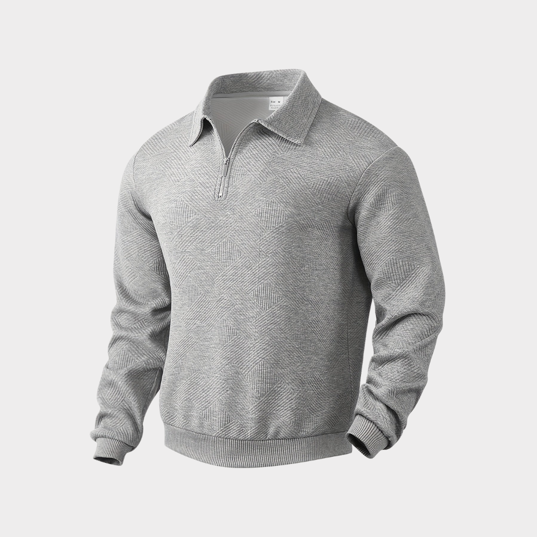 Gray Tailored Knit Quarter Zip Sweater front view