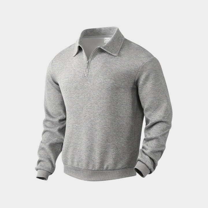 Gray Tailored Knit Quarter Zip Sweater front view