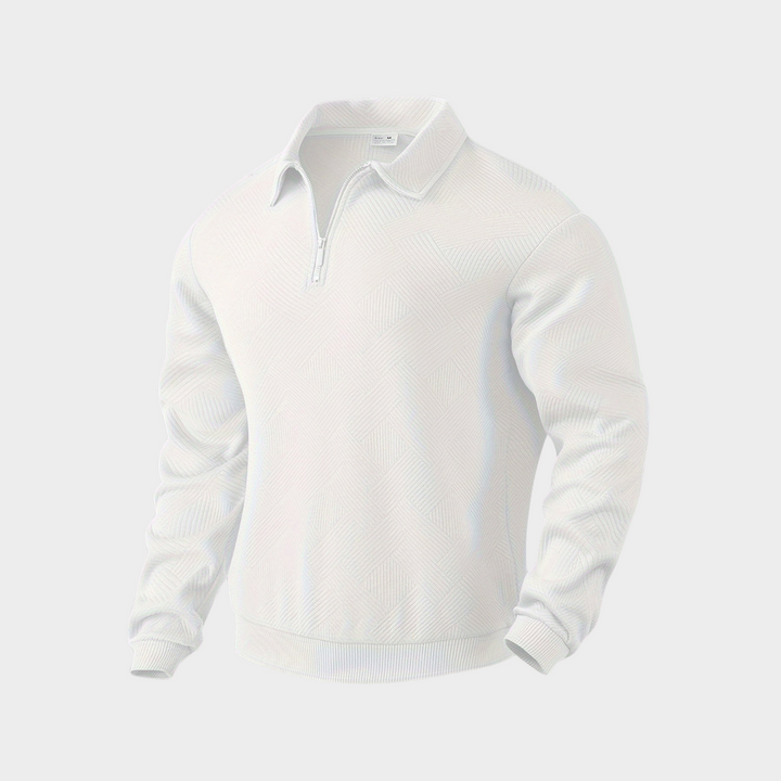 White Tailored Knit Quarter Zip Sweater front view