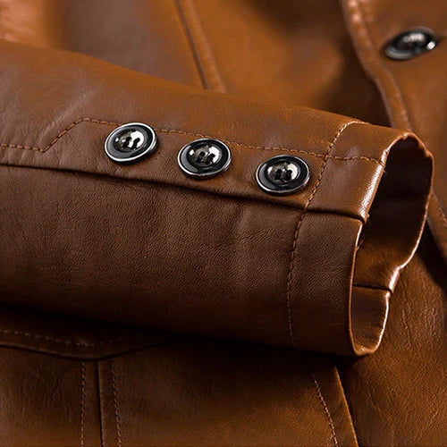 Leather Blazer Jacket collar and button detail