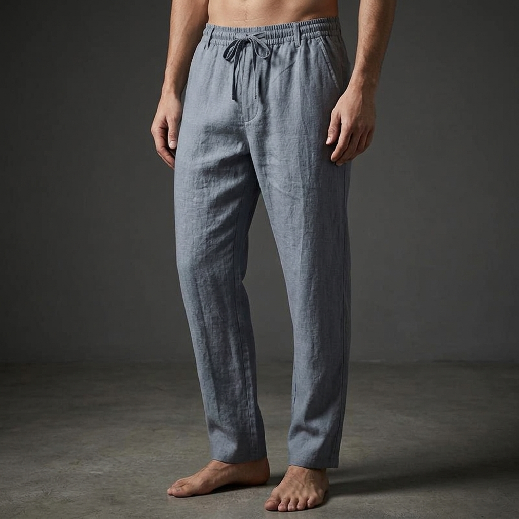 Slate Tailored Linen Pants worn front view