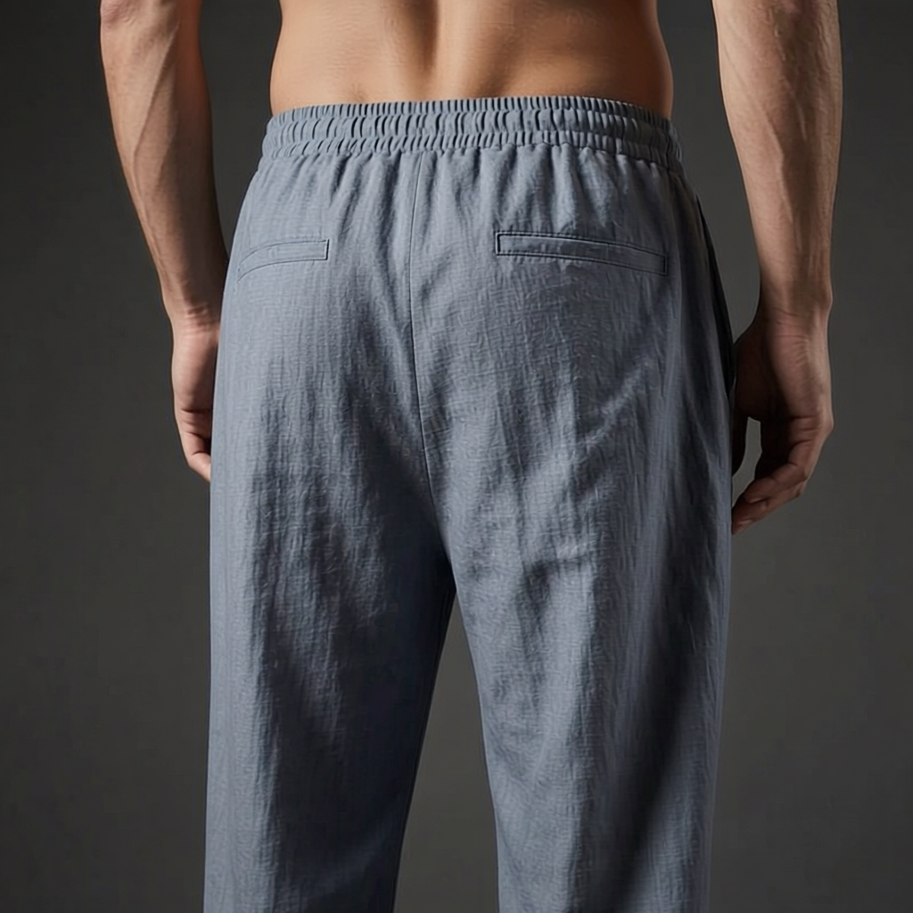 Slate Tailored Linen Pants drawstring waist close-up