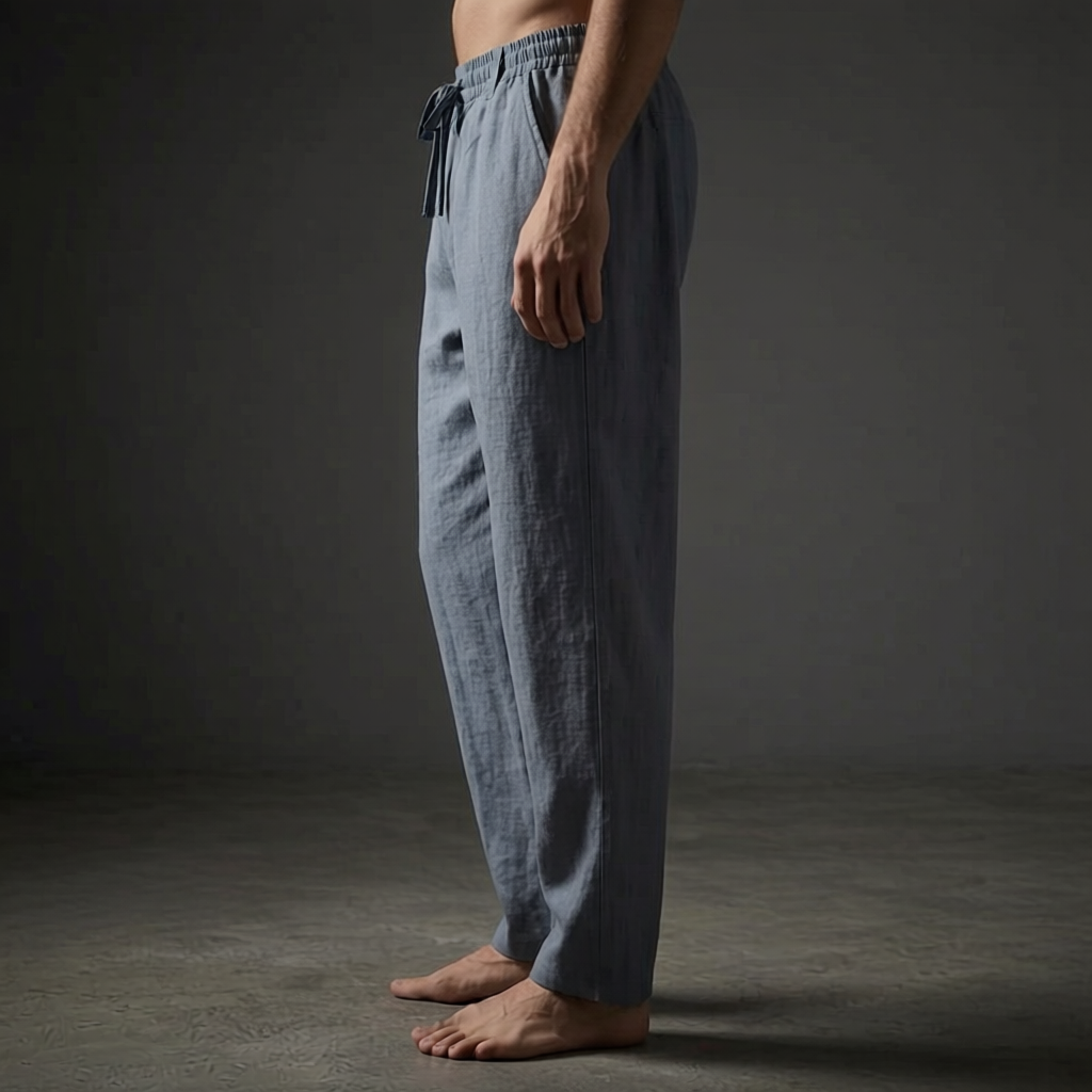 Slate Tailored Linen Pants worn side view