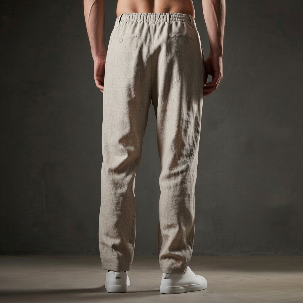 Beige Tailored Linen Pants worn side view