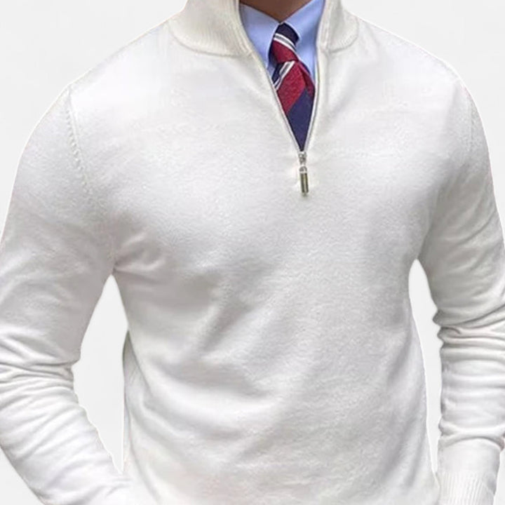 Tailored Textured-Knit Quarter-Zip Sweater front view