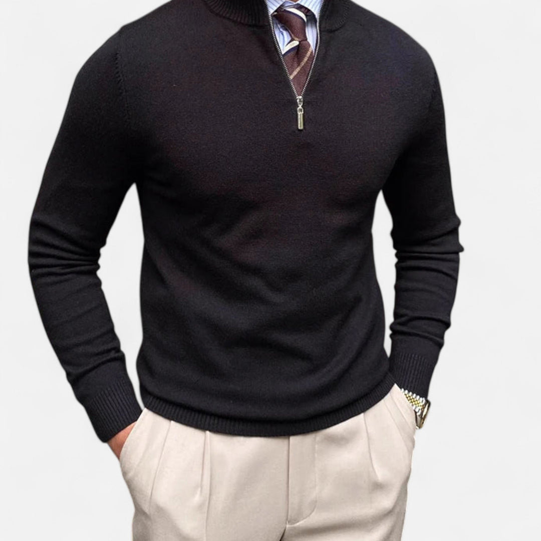 Tailored Textured-Knit Quarter-Zip Sweater alternate view 2