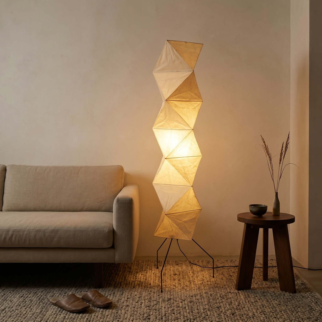 Tall Washi Paper Floor Lamp beside sofa lifestyle