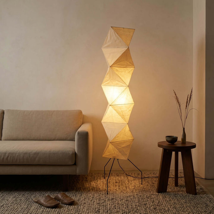 Tall Washi Paper Floor Lamp beside sofa lifestyle