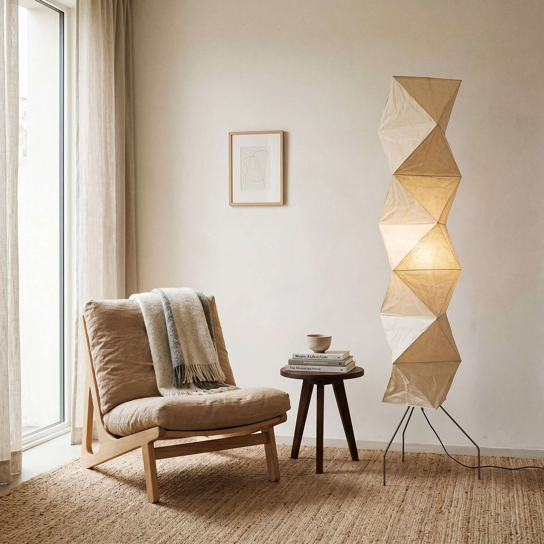 Tall Washi Paper Floor Lamp beside reading chair lifestyle