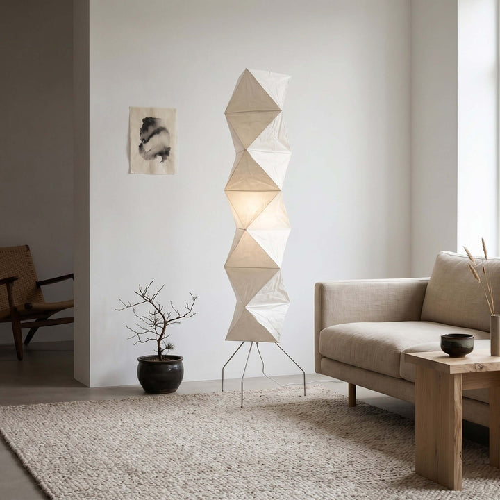 Tall Washi Paper Floor Lamp neutral living room lifestyle