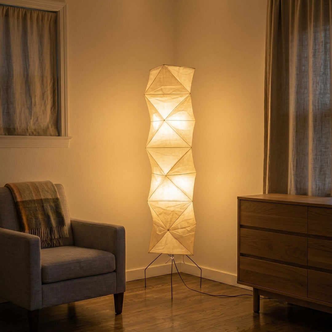 Tall Washi Paper Floor Lamp evening living room lifestyle