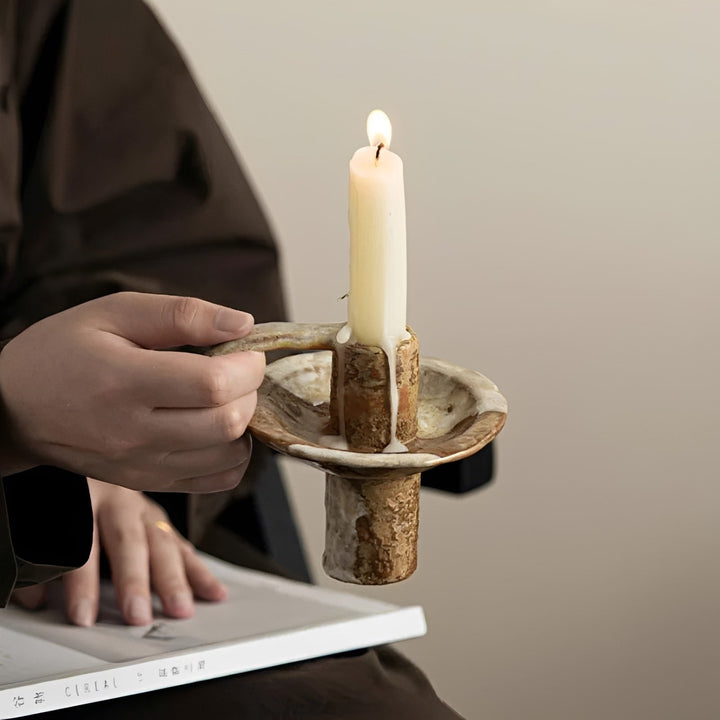 Mottled Ceramic Candle Holder saucer detail