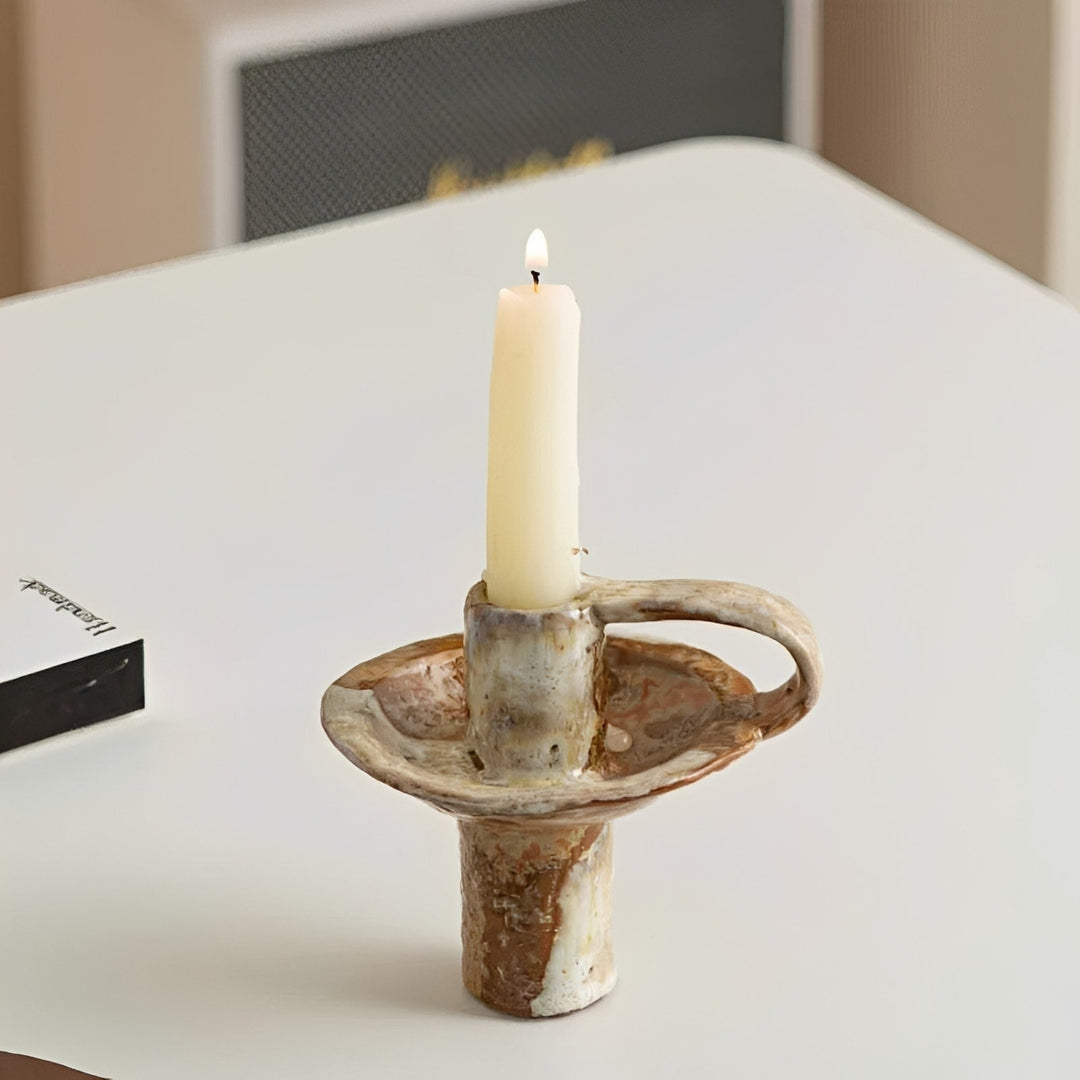 Mottled Ceramic Candle Holder pair lifestyle