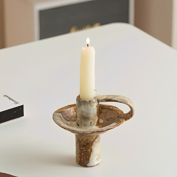 Mottled Ceramic Candle Holder pair lifestyle