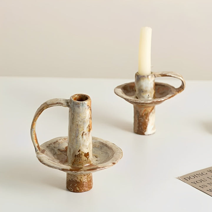 Mottled Ceramic Candle Holder reactive glaze texture detail
