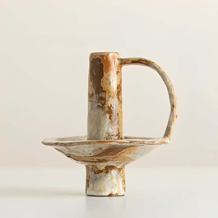 Mottled Ceramic Candle Holder side view