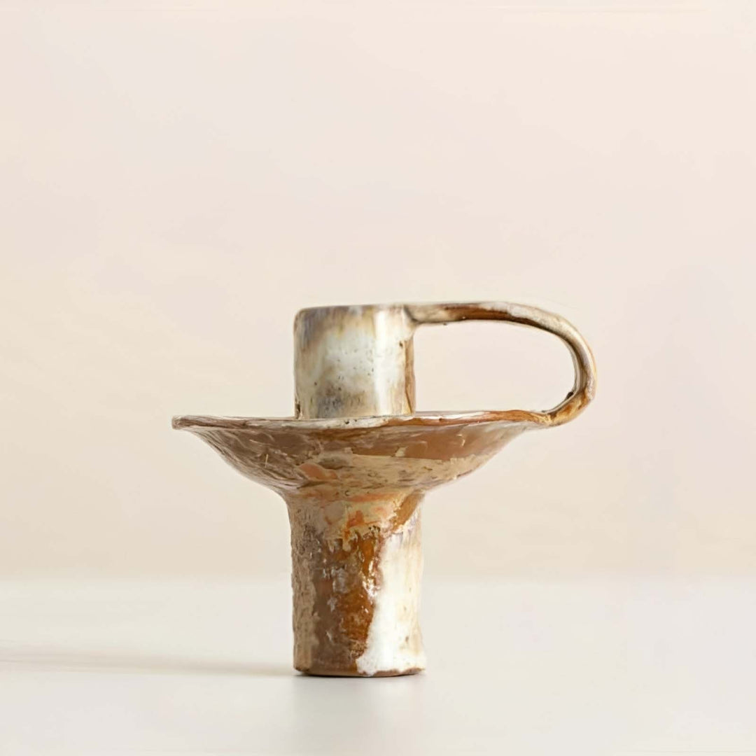 Mottled Ceramic Candle Holder front view