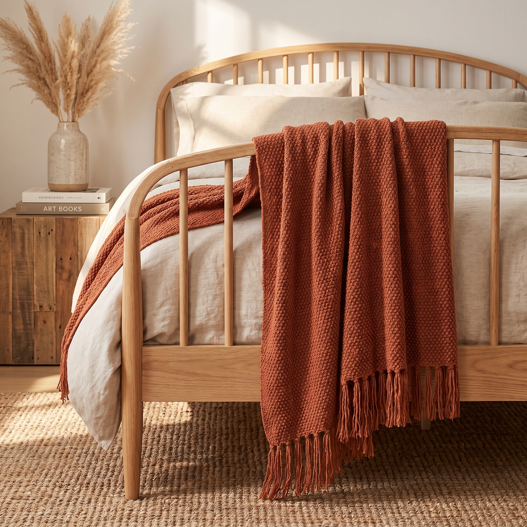 Tasseled Acrylic Knit Throw Blanket tassel edge detail