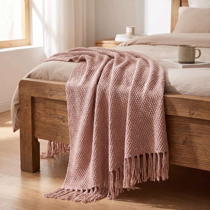 Tasseled Acrylic Knit Throw Blanket color options