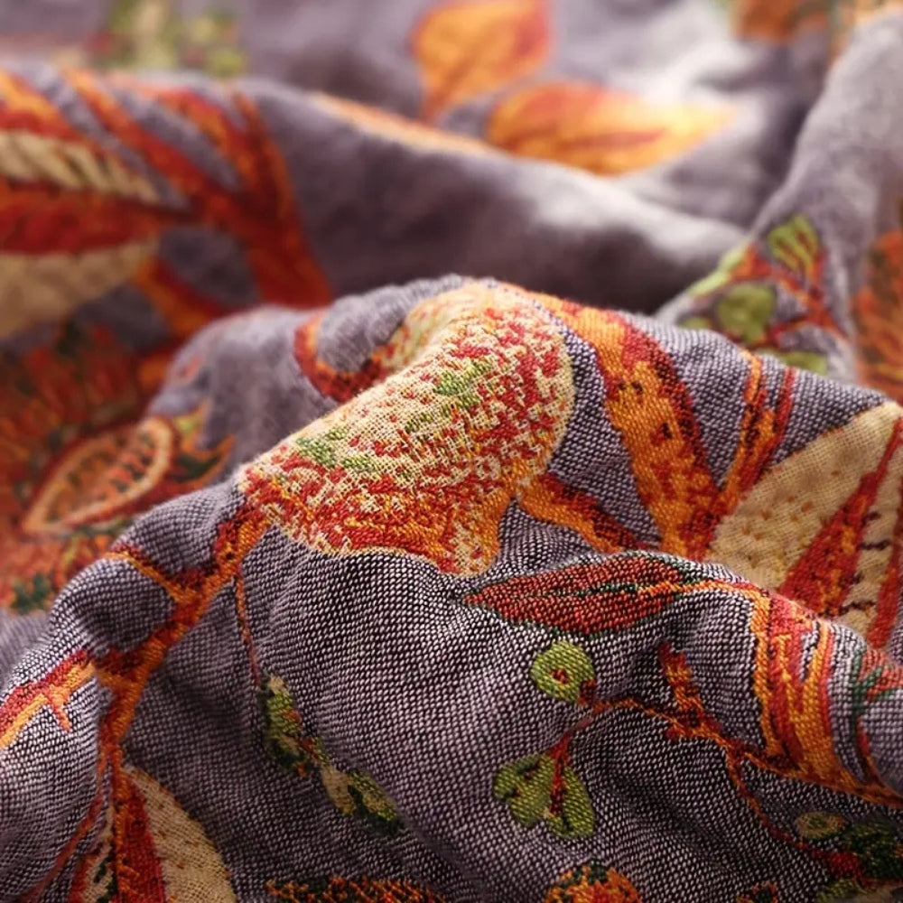 Orchid Bloom Botanical Jacquard Cotton Throw weave detail