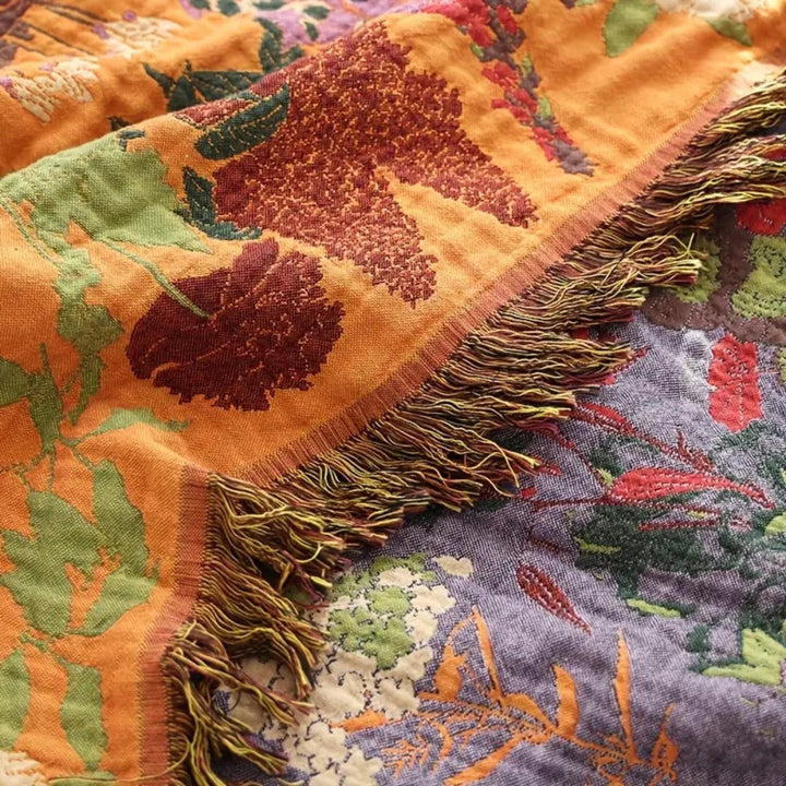 Wild Flora Botanical Jacquard Cotton Throw tassel edge detail