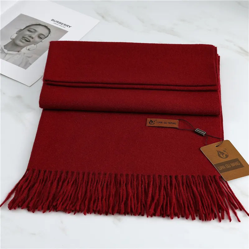 Burgundy Tasseled Cashmere Winter Scarf