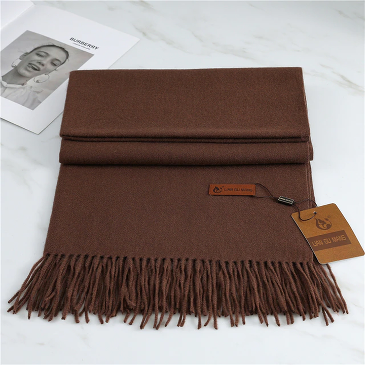 Coffee Tasseled Cashmere Winter Scarf