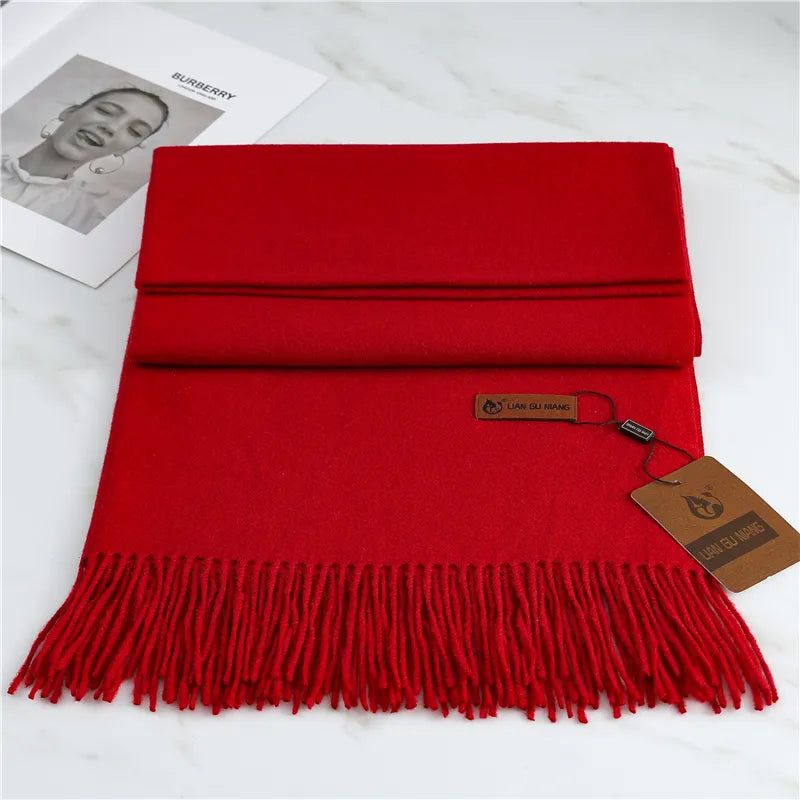 Red Tasseled Cashmere Winter Scarf