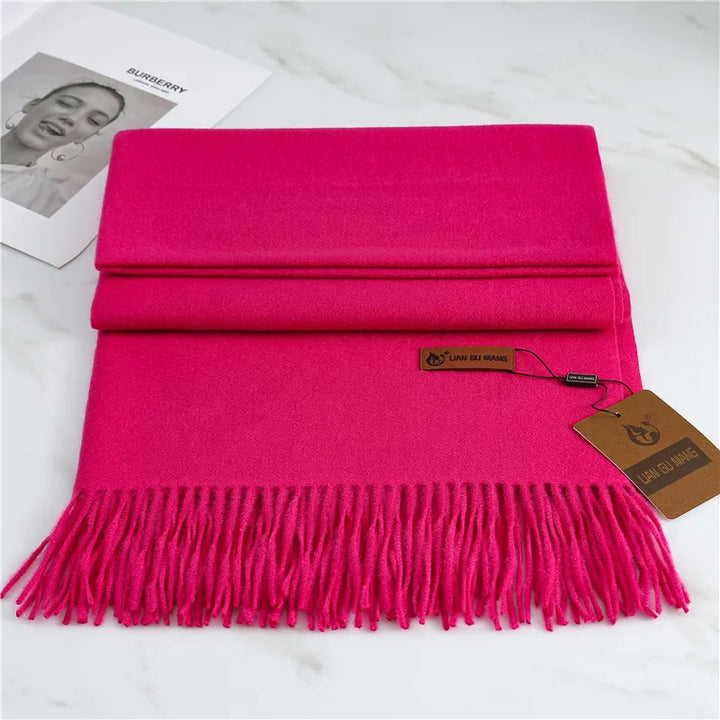 Bright Pink Tasseled Cashmere Winter Scarf
