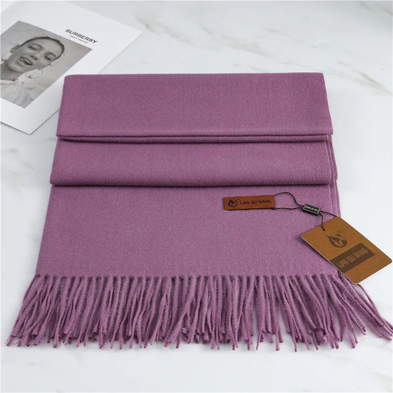 Purple Tasseled Cashmere Winter Scarf