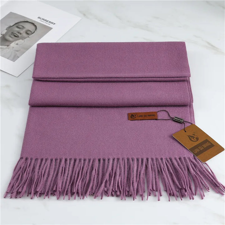 Purple Tasseled Cashmere Winter Scarf