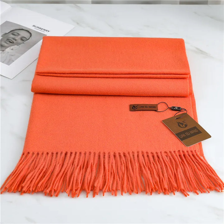 Orange Tasseled Cashmere Winter Scarf