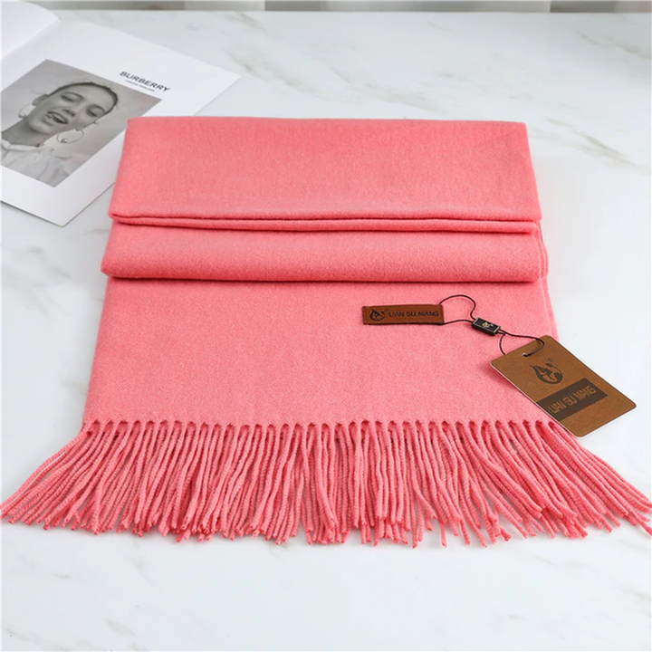 Pink Tasseled Cashmere Winter Scarf