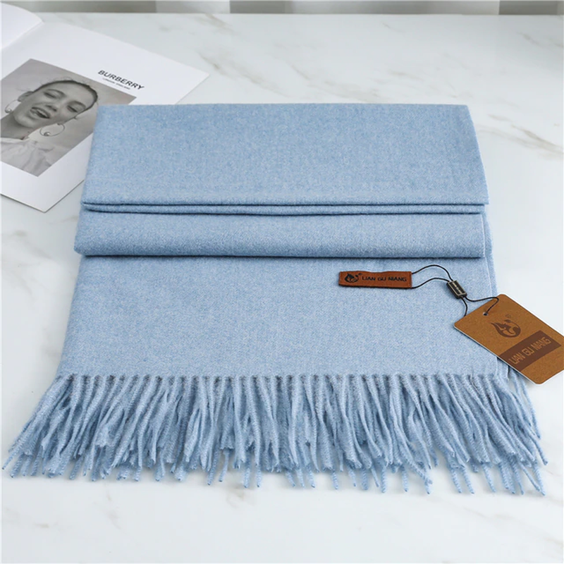 Sky Blue Tasseled Cashmere Winter Scarf