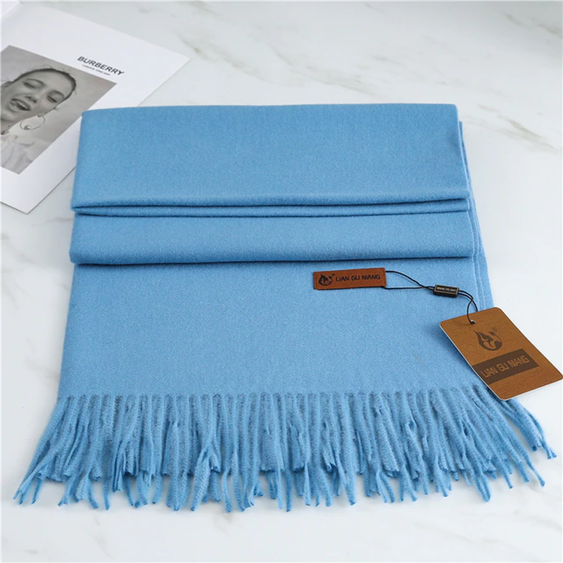 Blue Tasseled Cashmere Winter Scarf