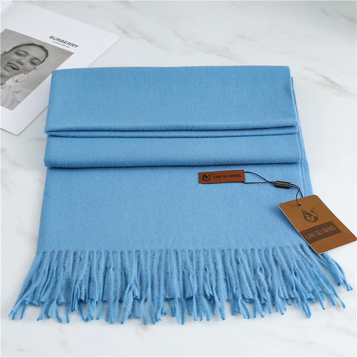 Blue Tasseled Cashmere Winter Scarf