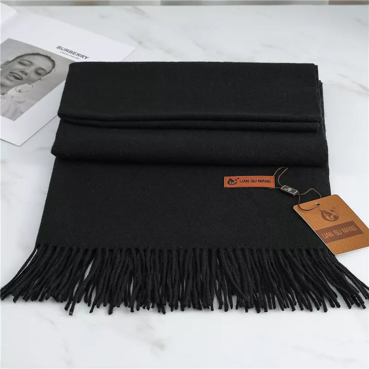 Black Tasseled Cashmere Winter Scarf