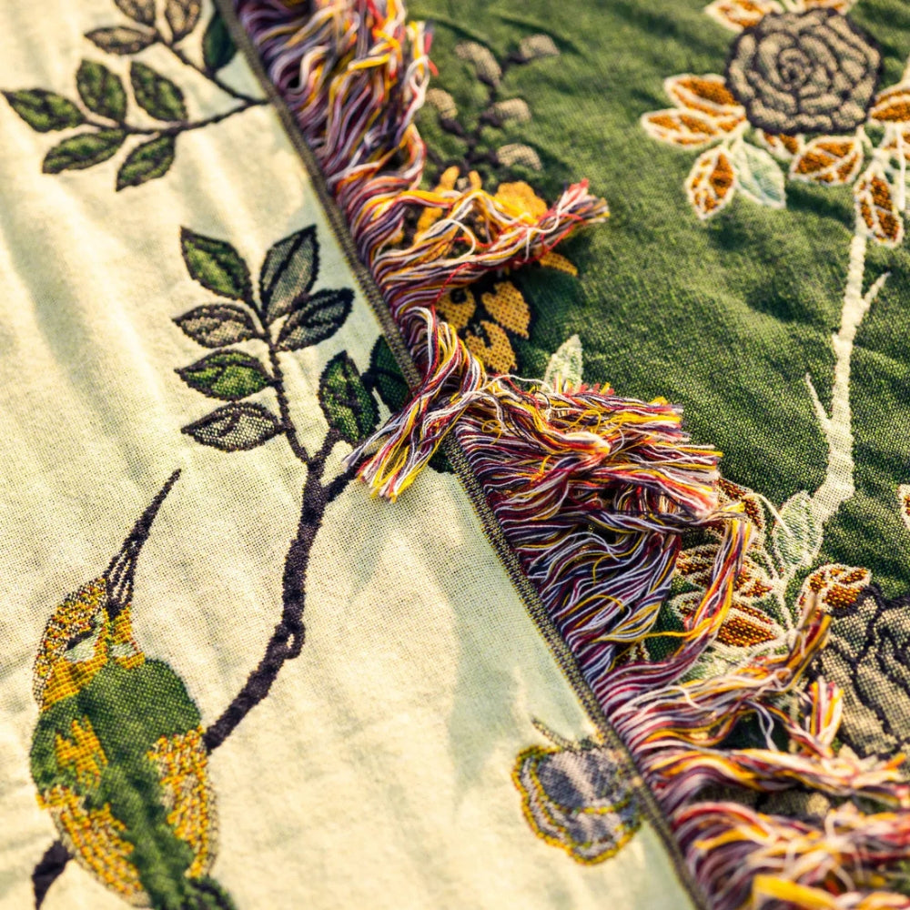Ornamental Gauze Cotton Throw butterfly and floral pattern detail