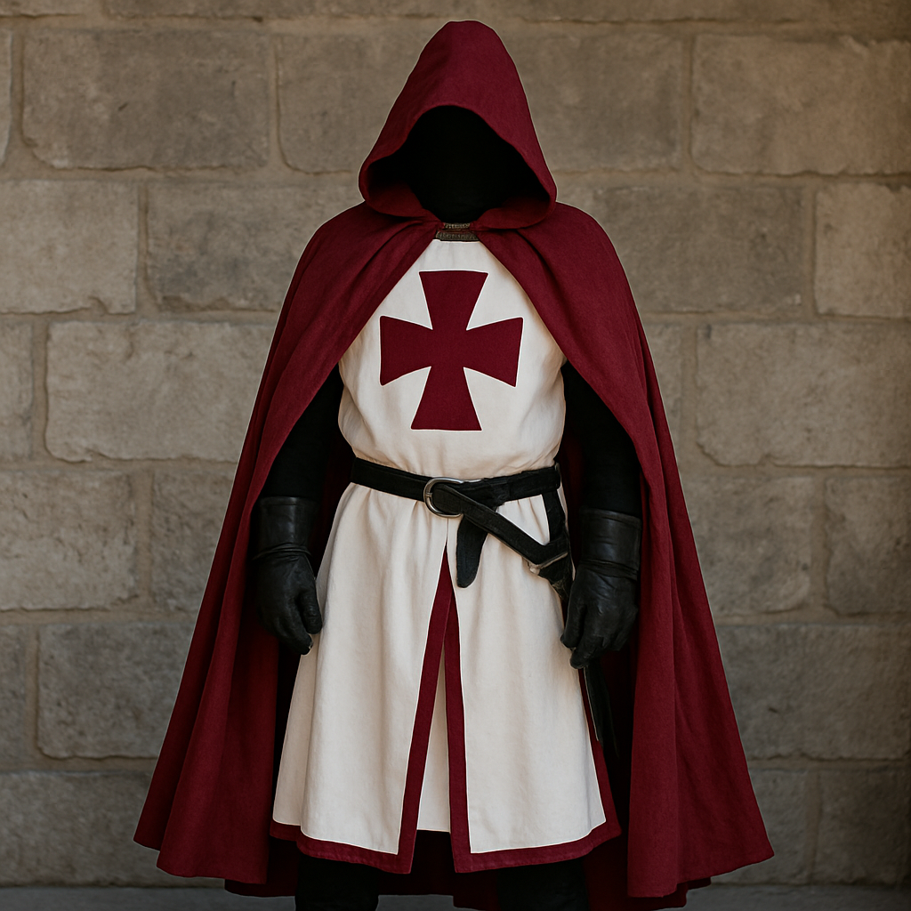 Black/Red Templar Crusader Tunic Costume front view