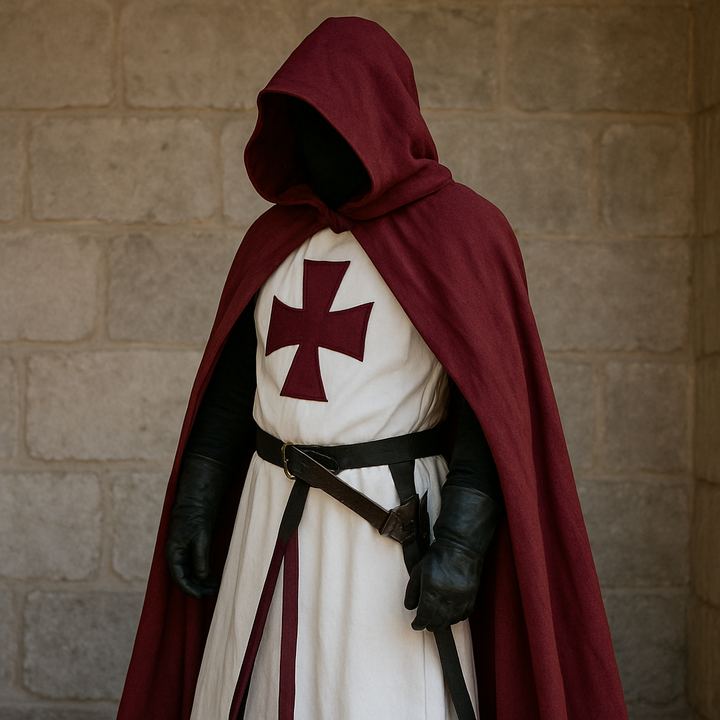 White/Red Templar Crusader Tunic Costume front view